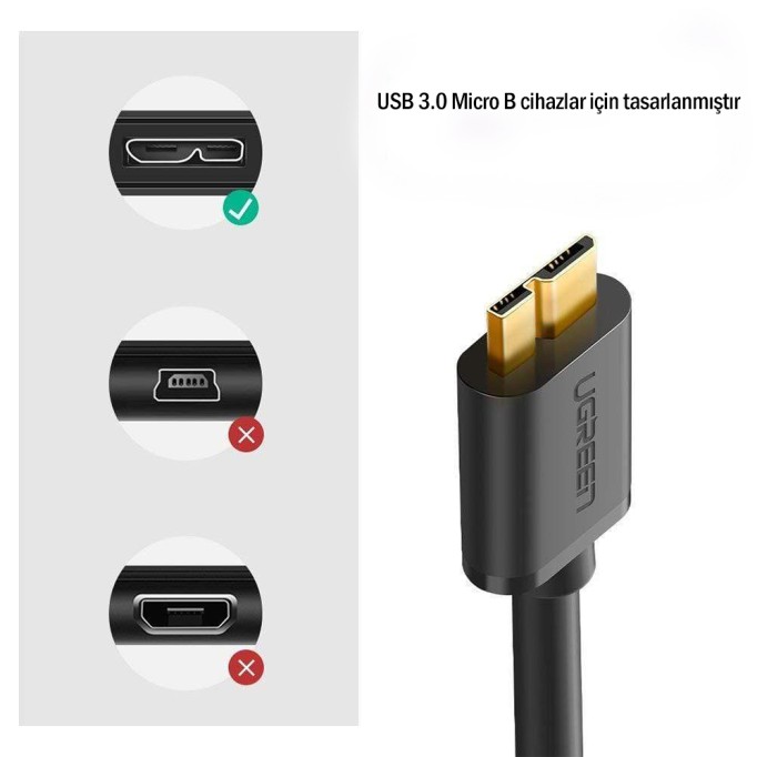 UGREEN USB 3.0 Micro B Şarj ve Data Kablosu 1 Metre