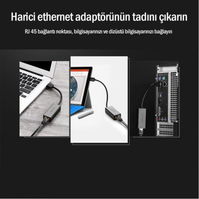 Ugreen USB 3.0 PC Mac Konsol Tv Box Ethernet Adaptörü Beyaz