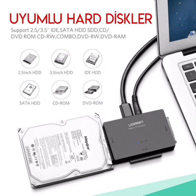 UGREEN USB 3.0 SATA IDE SSD Hard Disk Okuyucu Dönüştürücü