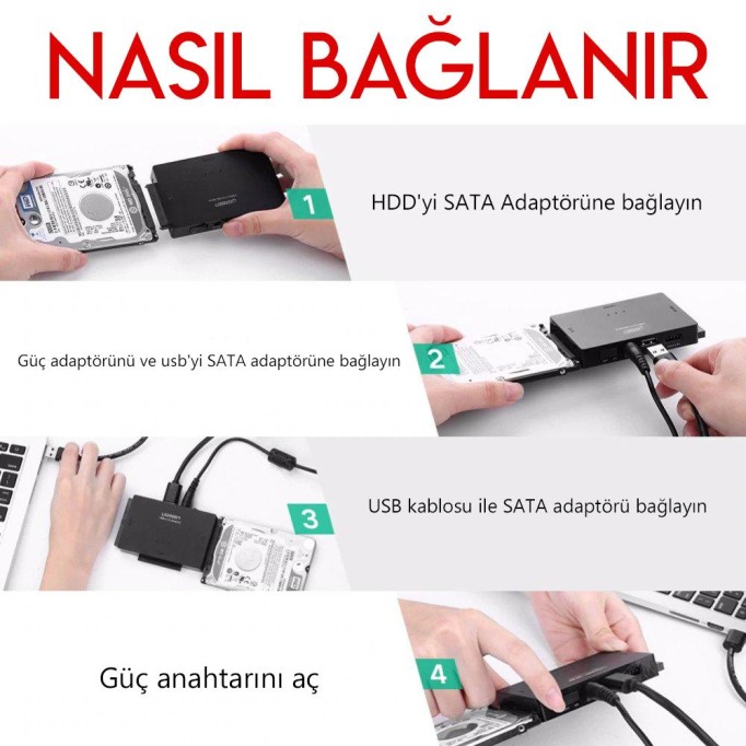 UGREEN USB 3.0 SATA IDE SSD Hard Disk Okuyucu Dönüştürücü
