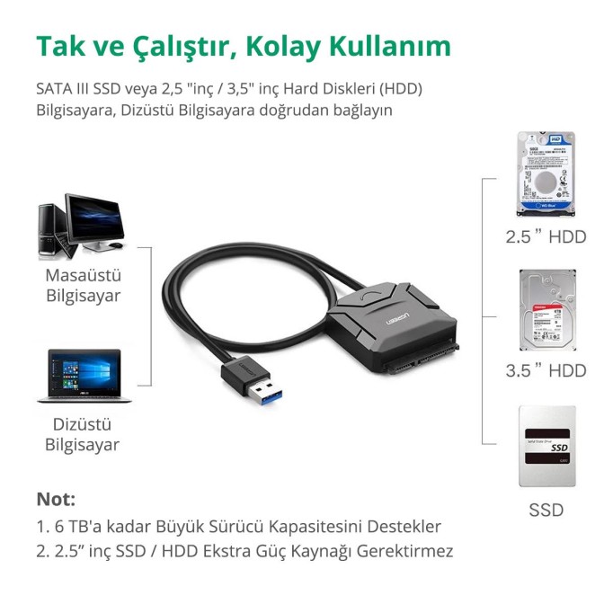 UGREEN USB 3.0 SATA III Dönüştürücü Adaptör