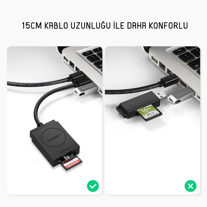 Ugreen USB 3.0 SD - Micro SD Kart Okuyucu Ugreen USB 3.0 SD - Micro SD Kart Okuyucu