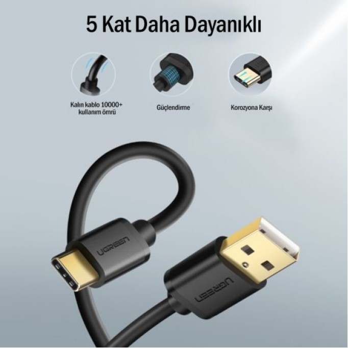 Ugreen USB 3.0 Type-C Data ve Şarj Kablosu 1.5 Metre