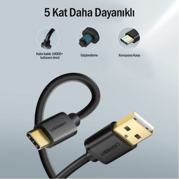 Ugreen USB 3.0 Type-C Data ve Şarj Kablosu 1 Metre