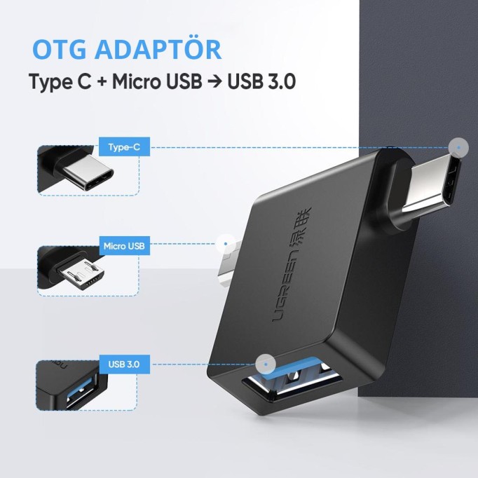 Ugreen USB 3.0 Type-C ve Micro USB Dönüştürücü Adaptör