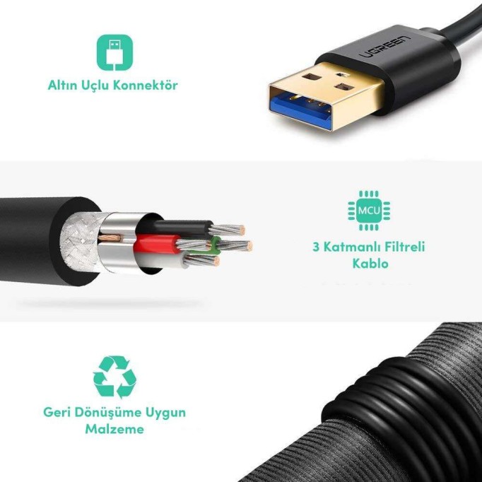 Ugreen USB 3.0 USB to USB Data Kablosu 1 Metre