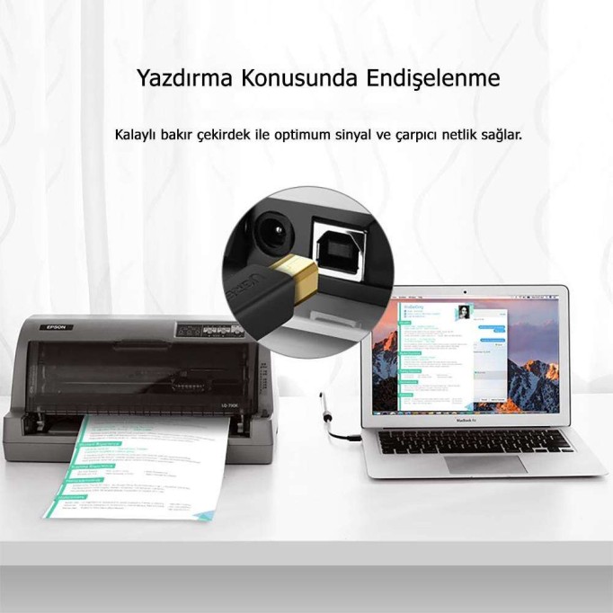Ugreen USB 3.0 Yazıcı Kablosu 1 Metre