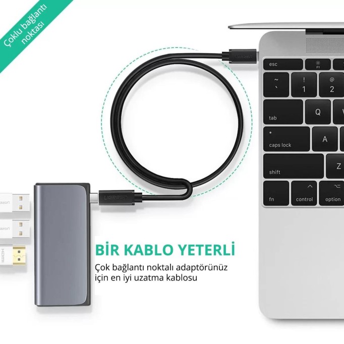 Ugreen USB 3.1 Thunderbolt 3 Type-C Erkek to Type-C Dişi Uzatma Kablosu 50 CM