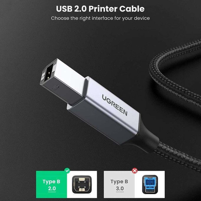 Ugreen USB-A to USB-B 2.0 Örgülü Yazıcı Kablosu 1 Metre