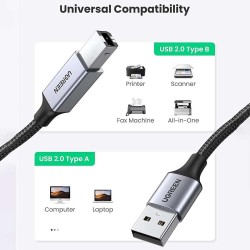 Ugreen USB-A to USB-B 2.0 Örgülü Yazıcı Kablosu 3 Metre Ugreen USB-A to USB-B 2.0 Örgülü Yazıcı Kablosu 3 Metre