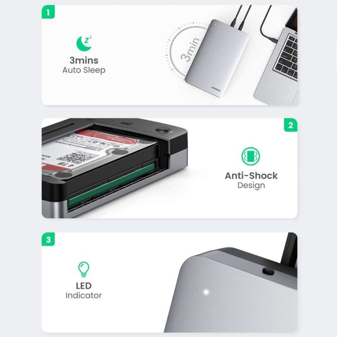 Ugreen USB-C Alüminyum 3.5” / 2.5” UASP Destekli SATA SSD HDD Taşınabilir Disk Kutusu