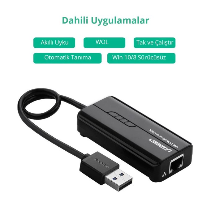 UGREEN USB Ethernet RJ45 Dönüştürücü ve USB Çoklayıcı Hub