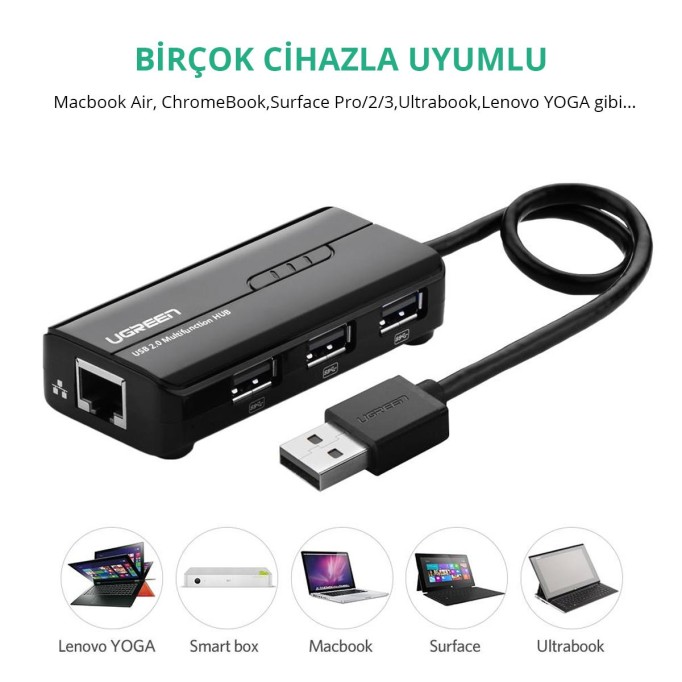 UGREEN USB Ethernet RJ45 Dönüştürücü ve USB Çoklayıcı Hub
