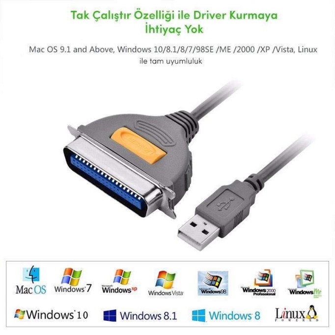 Ugreen USB IEEE1284 Paralel Yazıcı Kablosu 1 Metre