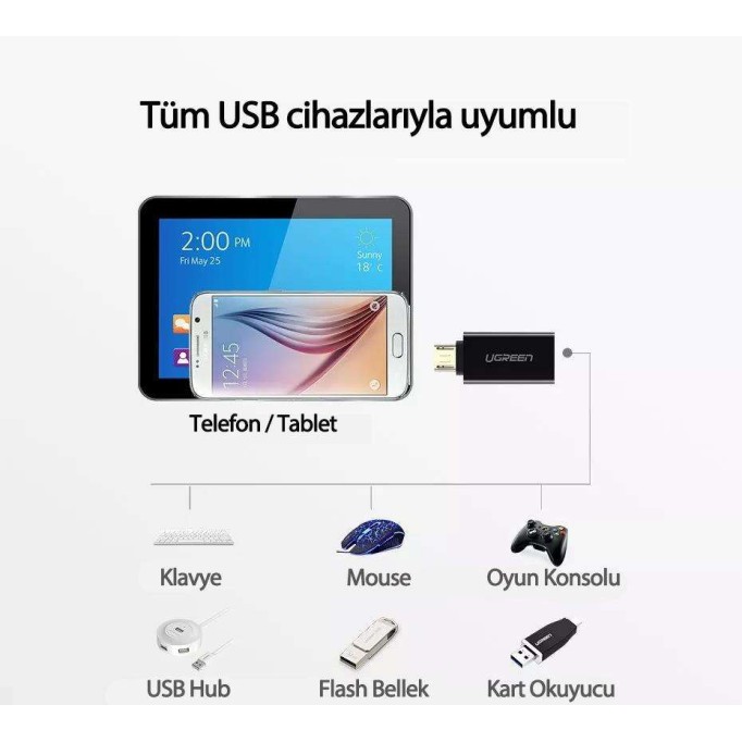 Ugreen USB Micro USB OTG Dönüştürücü Adaptör Beyaz