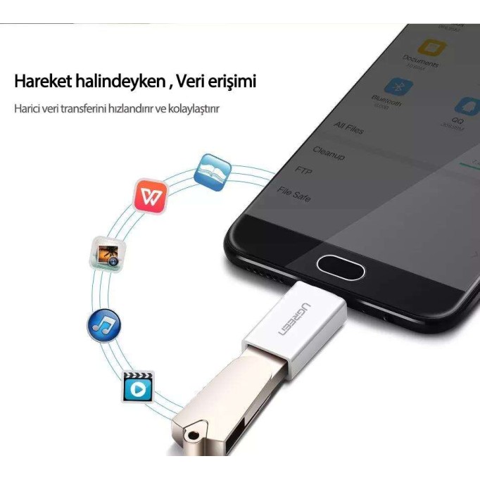 Ugreen USB Micro USB OTG Dönüştürücü Adaptör Beyaz