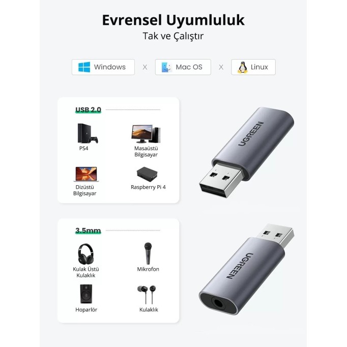 Ugreen USB to 3.5mm TRRS Harici Ses Kartı