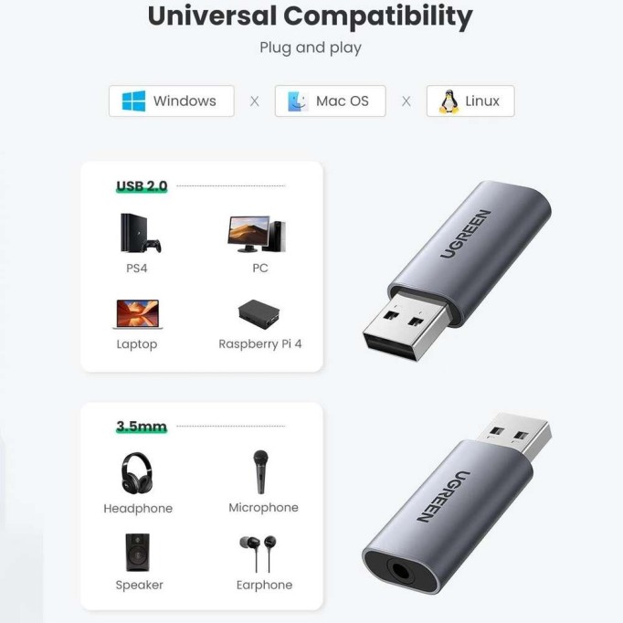 Ugreen USB to 3.5mm TRRS Harici Ses Kartı Ugreen USB to 3.5mm TRRS Harici Ses Kartı