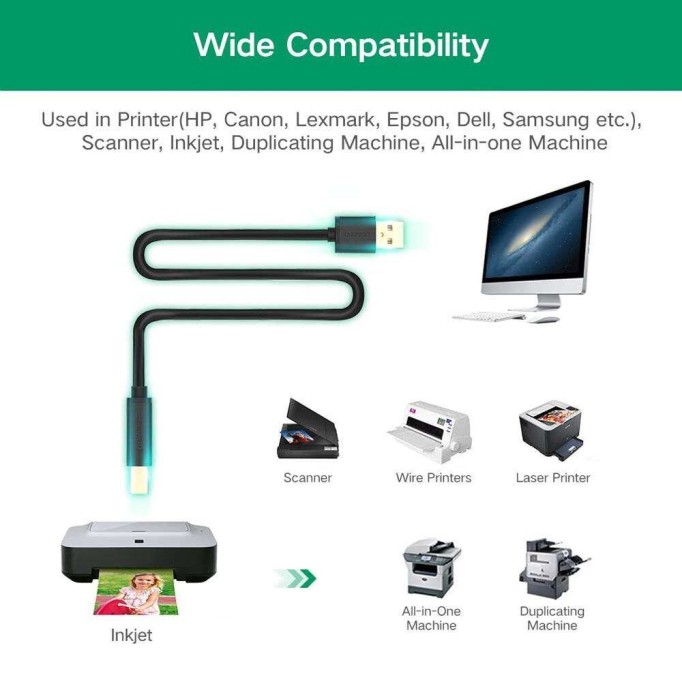 Ugreen USB To USB-B Tarayıcı Yazıcı Kablosu 15 Metre