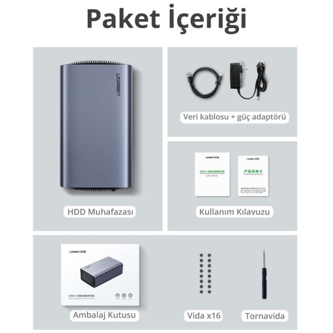 Ugreen USB Type-C 3.1 Dual RAID BOX İkili Harici Hard Disk Kutusu