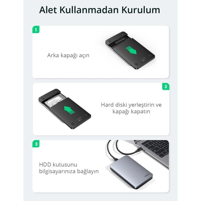 Ugreen USB Type-C 3.1 Gen2 2.5 Inch HDD SSD Alüminyum Harici Disk Kutusu