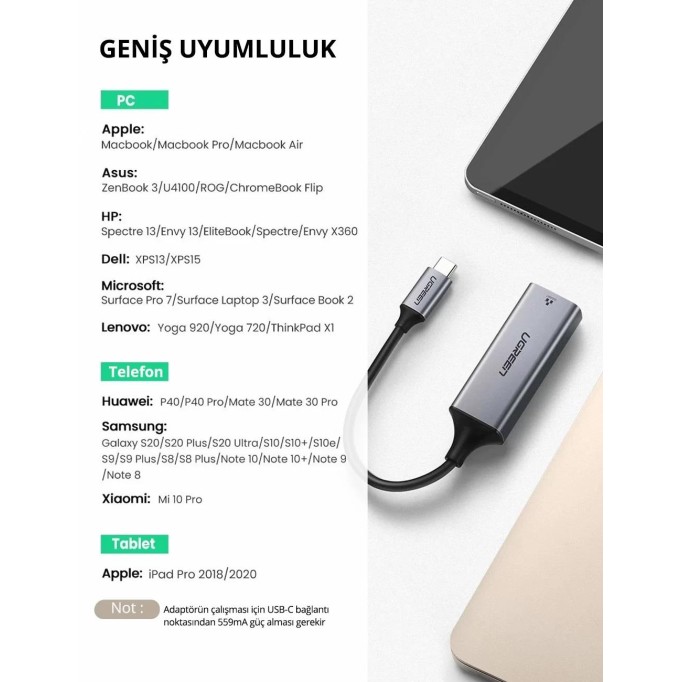 Ugreen USB Type-C RJ45 Ethernet Dönüştürücü