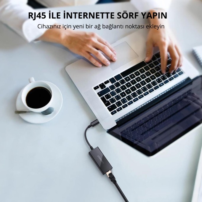 Ugreen USB Type-C RJ45 Ethernet Dönüştürücü Siyah