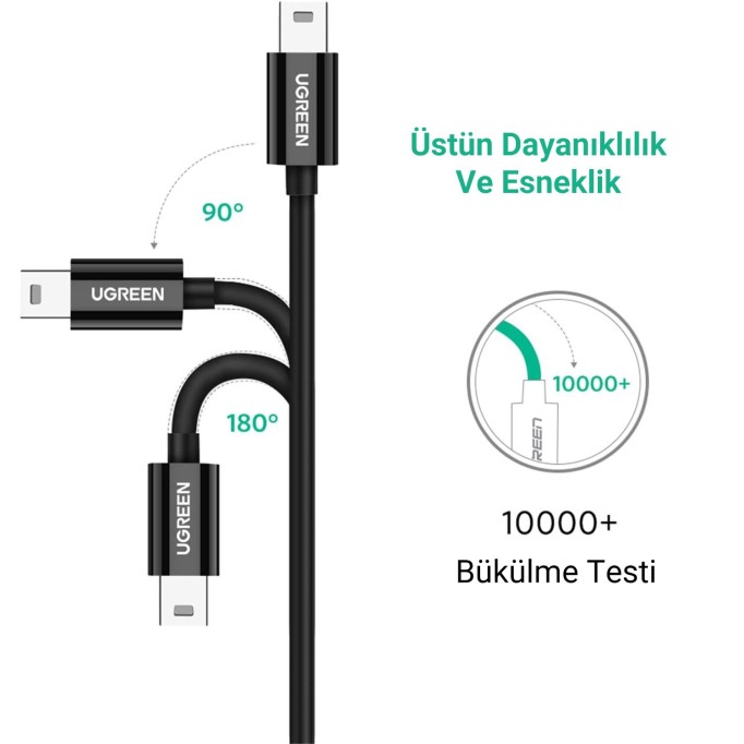 Ugreen USB Type-C to Mini USB Data ve Şarj Kablosu 1 Metre Siyah