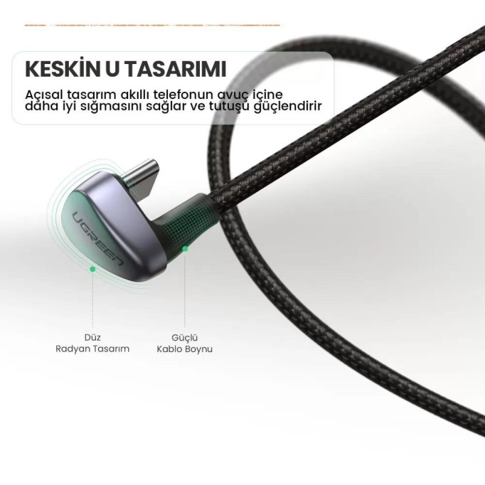 Ugreen USB Type C U Shape Oyuncular İçin Data ve Şarj Kablosu 1 Metre