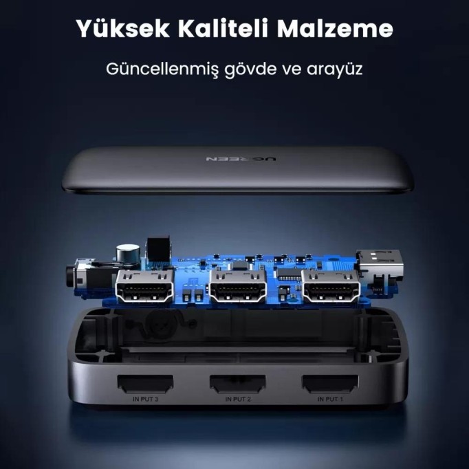 Ugreen Uzaktan Kumandalı 3 Giriş 1 Çıkış 4K 30Hz HDMI 1.4 Switch