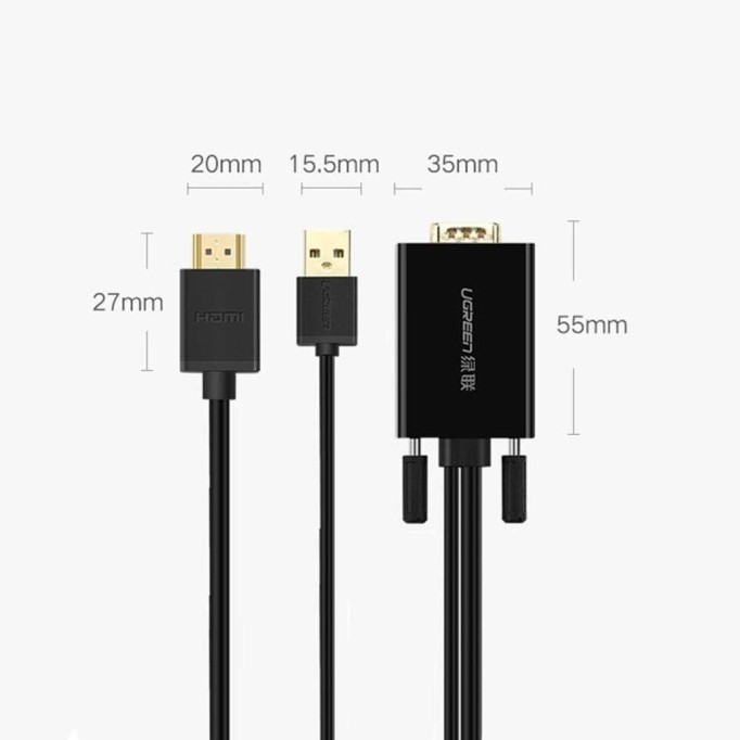 Ugreen VGA USB to HDMI Görüntü ve Ses Aktarma Kablosu 2 Metre Ugreen VGA USB to HDMI Görüntü ve Ses Aktarma Kablosu 2 Metre