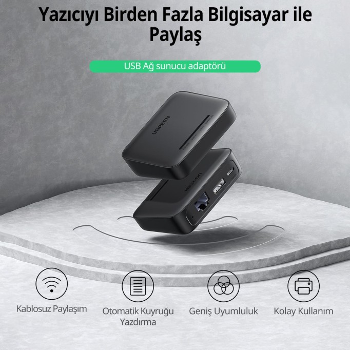 Ugreen Yazıcılar için USB 2.0 Kablolu ve Kablosuz Ağ Sunucusu