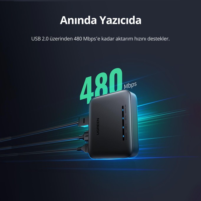 Ugreen Yazıcılar için USB 2.0 Kablolu ve Kablosuz Ağ Sunucusu