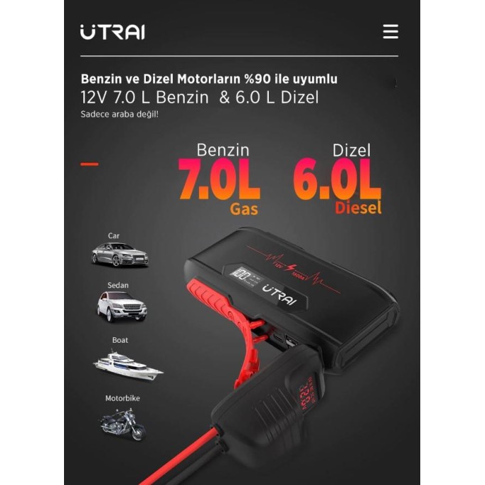 UTRAI Jstar 3 20000mAh 1600A Jump Starter Akü Takviye Cihazı (Çanta + Powerbank + Led Lamba) UTRAI Jstar 3 20000mAh 1600A Jump Starter Akü Takviye Cihazı (Çanta + Powerbank + Led Lamba)