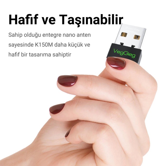 VegGieg 150 Mbps 2.4Ghz Kablosuz WiFi Alıcı Verici Nano USB Adaptör