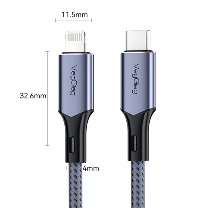 Veggieg 27W 3A USB Type-C to Lightning iPhone iPad MFI Uyumlu Hızlı Şarj ve Data Senkronizasyon Kablosu 2 Metre 