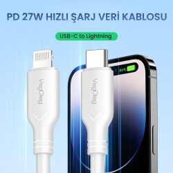 VegGieg 27W Type-C to Lightning iPhone iPad Uyumlu PD Hızlı Şarj ve Data Kablosu 1.2 Metre VegGieg 27W Type-C to Lightning iPhone iPad Uyumlu PD Hızlı Şarj ve Data Kablosu 1.2 Metre