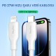 VegGieg 27W Type-C to Lightning iPhone iPad Uyumlu PD Hızlı Şarj ve Data Kablosu 1.2 Metre