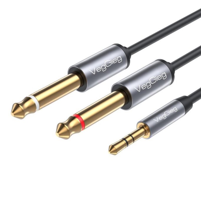 VegGieg 3.5mm to 6.35mm 2*Mono Amfi Enstrüman AUX Ses Kablosu 1.8 Metre