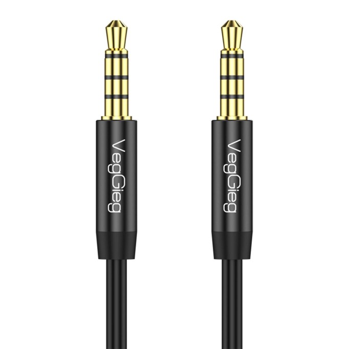 Veggieg 3.5mm TRRS 4 Kutuplu Mikrofon Destekli Hi-Fi Stereo AUX Ses Kablosu Erkek to Erkek Jack 5 Metre