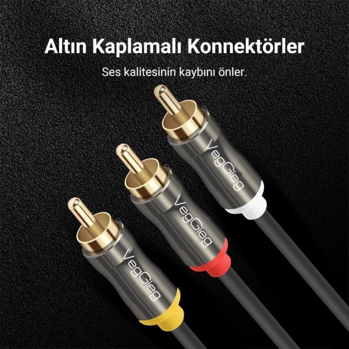 VegGieg 3 RCA to 3 RCA Ses ve Görüntü Kablosu 2 Metre