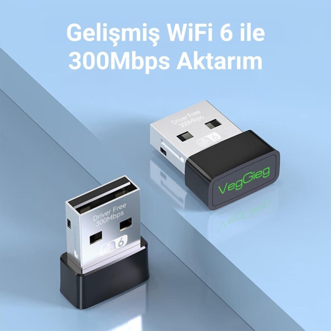 VegGieg 300 Mbps Wifi 6 Çift Bant Kablosuz Alıcı Verici Nano USB Adaptör