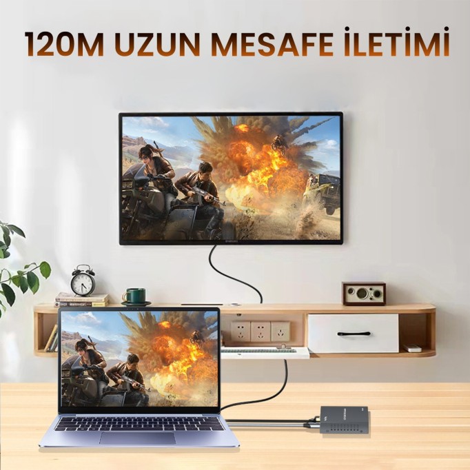 VegGieg 4K 30Hz HDMI KVM Extender 120 Metre CAT5E ve Cat6 HDMI Menzil Genişletici Uzatıcı