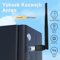 VegGieg 650 Mbps 2.4GHz/5GHz Dual Band Alıcı Verici USB WiFi Adaptör VegGieg 650 Mbps 2.4GHz/5GHz Dual Band Alıcı Verici USB WiFi Adaptör