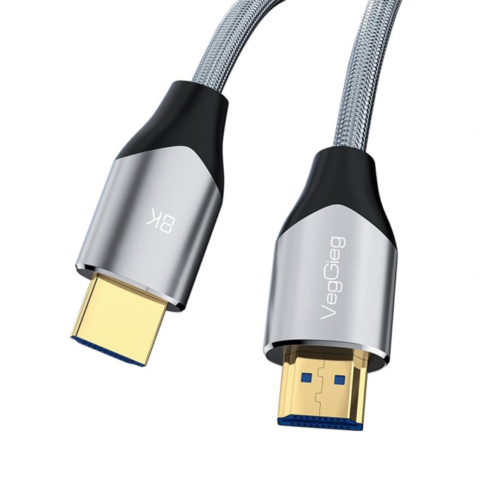 VegGieg 8K 60Hz 4K 120Hz 48 Gbps HDR ARC HDCP Örgülü HDMI 2.1 Kablo 1 Metre
