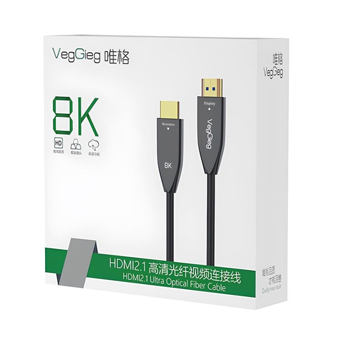 VegGieg 8K/60Hz 4K/120Hz 48Gbps HDR ARC HDCP Fiber Optik HDMI 2.1 Kablo 70 Metre