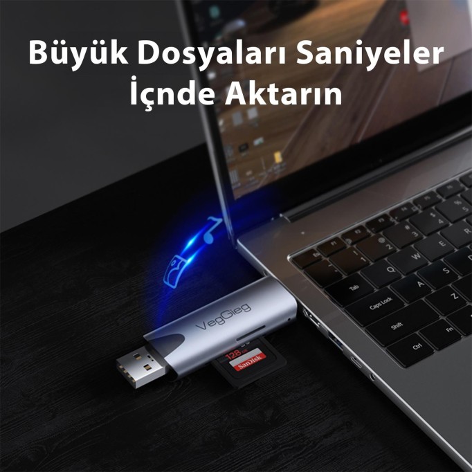 VegGieg Type-C ve USB 2.0 SD-MicroSD TF Kart Okuyucu
