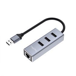 Veggieg USB 2.0 to 100Mbps RJ45 Ethernet LAN Çevirici ve 3 Portlu USB 2.0 Hub Çoklayıcı Adaptör
