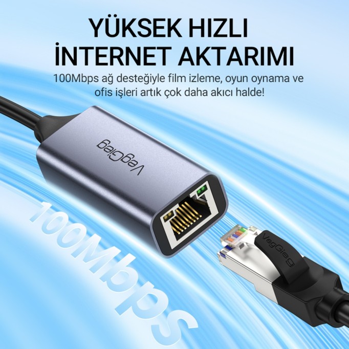 Veggieg USB 2.0 to 100Mbps RJ45 Lan Ethernet İnternet Bağlantı Çevirici Dönüştürücü Adaptör