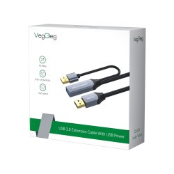 Veggieg USB 3.0 Aktif Uzatma Kablosu Sinyal Güçlendiricili (Repeater) USB-A Erkek to Dişi Extender Uzatıcı Kablo 20 Metre